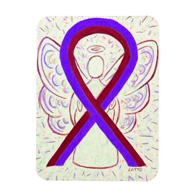 Lila och medvetenhet om Burgundy Ribbon Angel Magn Magnet (Vertikal)