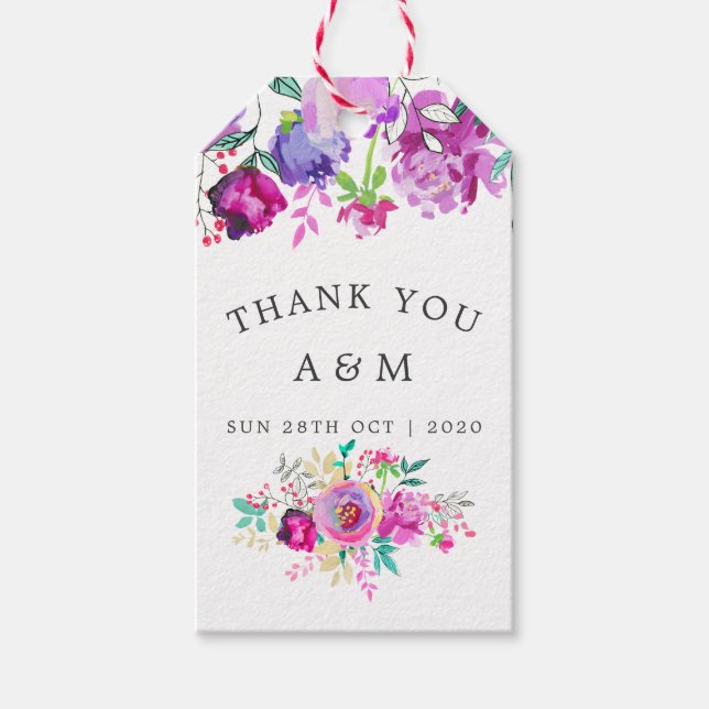 Lila och Mint Blommigt Bröllop Tack Presentetikett (Framsidan)