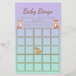 Lila och mint skogs djur baby shower Bingo