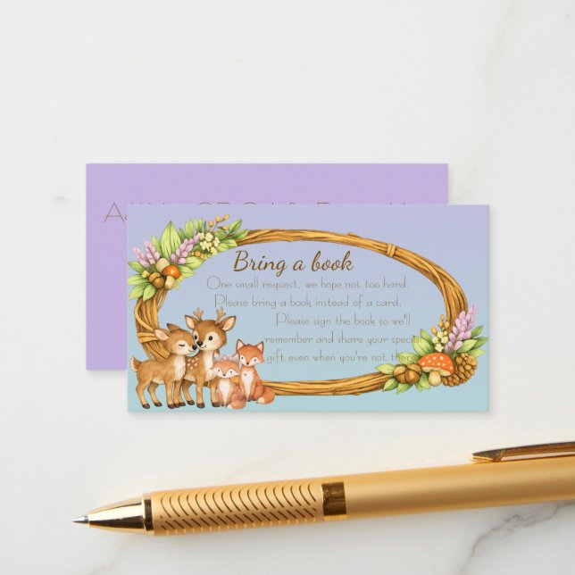 Lila och mint Skogs Djur Bok Begäran Tilläggskort (Fram/Back In Situ)