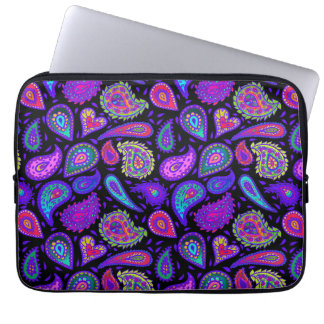 Lila och Multifärgad Paisley på Black Benice Laptop Fodral