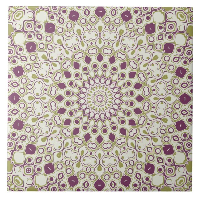 Lila och Olive Geometric Mandala Mönster Kakelplatta (Framsidan)