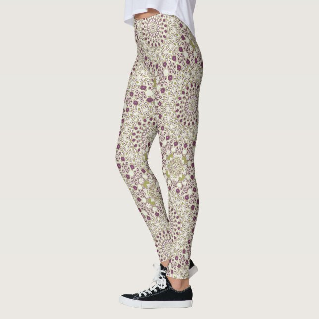 Lila och Olive Geometric Mandala Mönster Leggings (Vänster)