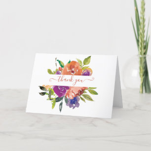 Lila och orange akvarellblomma personlig tack kort