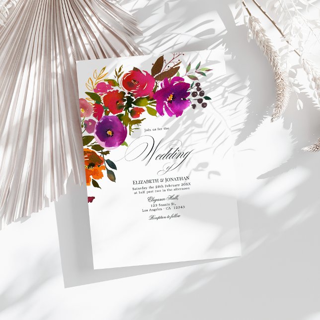 Lila och Orange Blommig Bröllop Inbjudningar (Purple and Orange Floral Wedding Invitation)