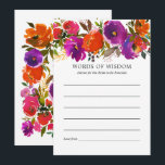 Lila och Orange Blommig Bröllopsdusch Rådkort<br><div class="desc">Lägg till en meningsfull och minnesvärd touch till din bröllopsfest med detta livfulla lila och orange blomsterkort med ”Visdomsord”. Designat med djärva akvarellblommor i rik violett,  magenta och varma orange toner,  inbjuder detta eleganta kort gästerna att dela med sig av hjärtliga råd,  önskningar och minnen till den blivande bruden.</div>
