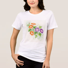 Lila och orange blommor av morgonstånds t shirt