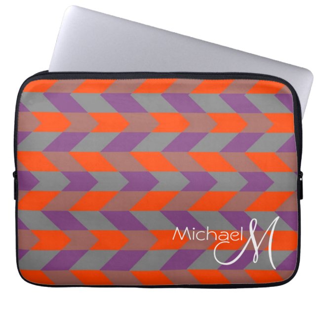 Lila och Orange Chevron Zigzag Anpassningsbar Mono Laptop Fodral (Framsidan)