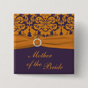 Lila och Orange Damask Budens mamma Pin Knapp