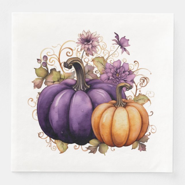 LILA OCH ORANGE FALLER HÖGSTA PUMPKINER PAPPERSSERVETT (Framsida)