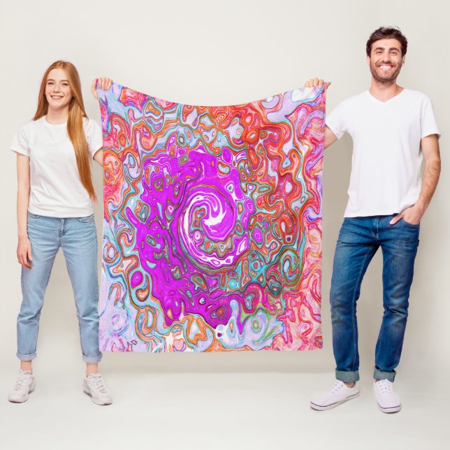 Lila och Orange Groovy Abstrakt Retro Swirl Fleecefilt (På plats)