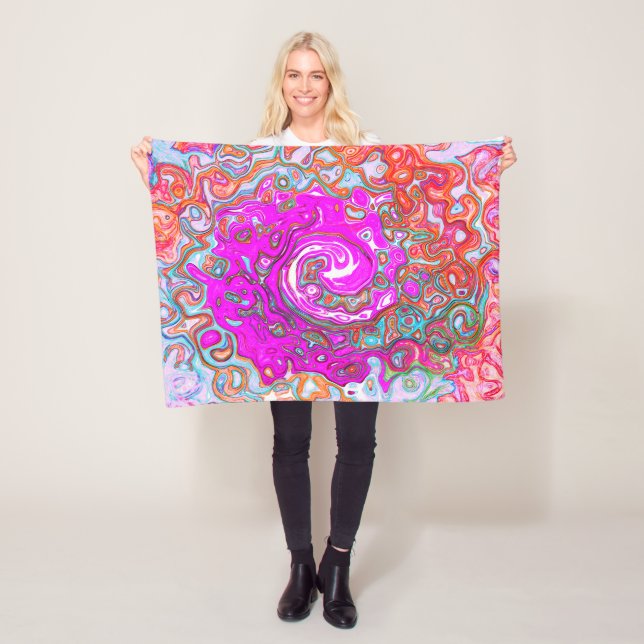 Lila och Orange Groovy Abstrakt Retro Swirl Fleecefilt (På plats)