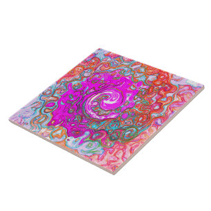 Lila och Orange Groovy Abstrakt Retro Swirl Kakelplatta