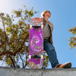 Lila och Orange Groovy Abstrakt Retro Swirl Mini Skateboard Bräda 18,5 Cm
