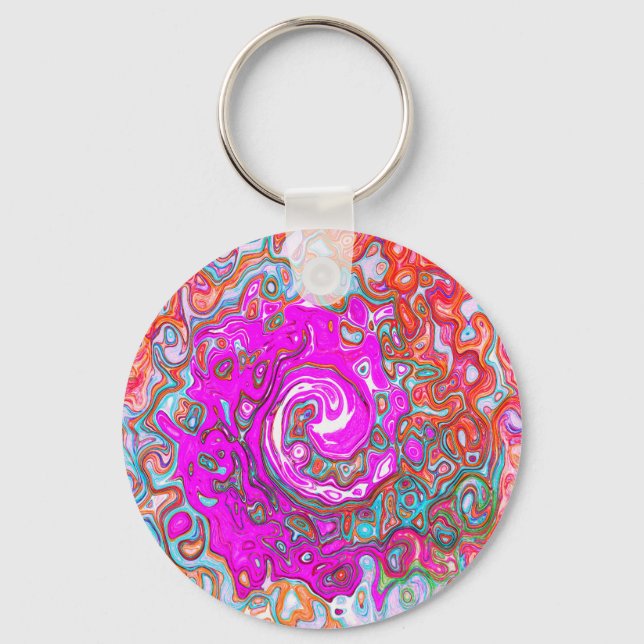 Lila och Orange Groovy Abstrakt Retro Swirl Nyckelring (Framsida)