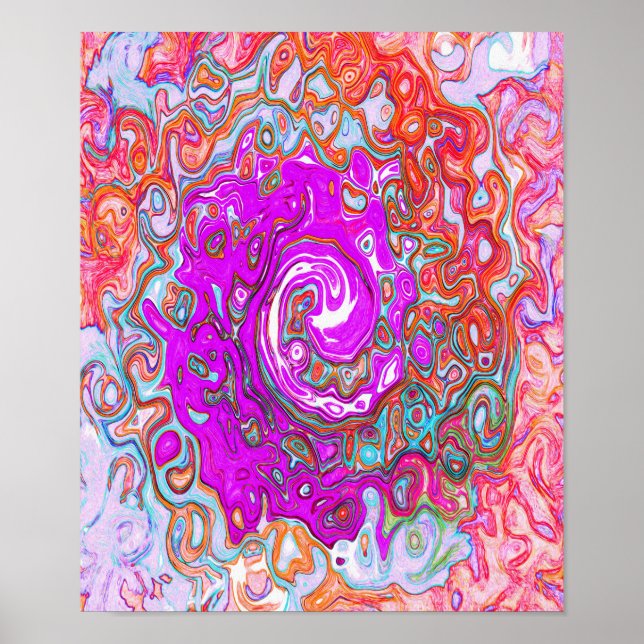 Lila och Orange Groovy Abstrakt Retro Swirl Poster (Framsidan)