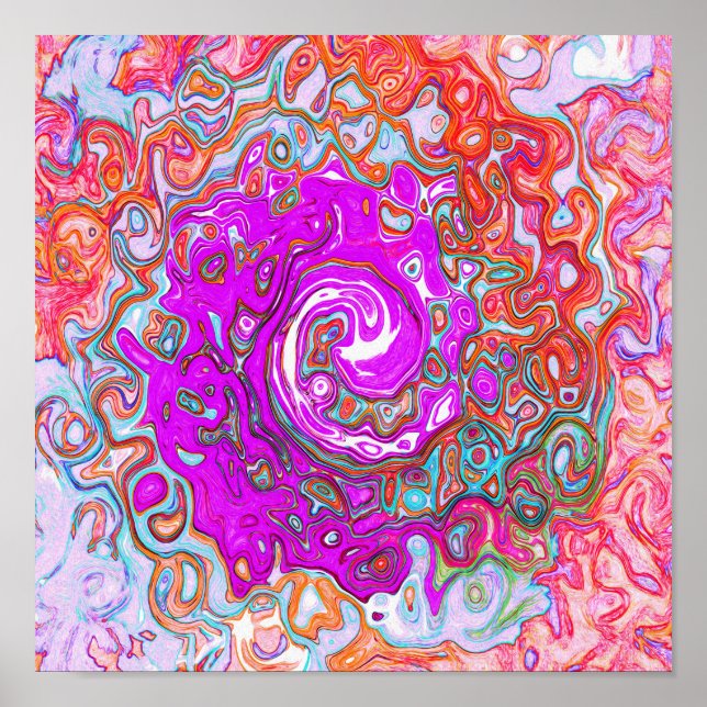 Lila och Orange Groovy Abstrakt Retro Swirl Poster (Framsidan)