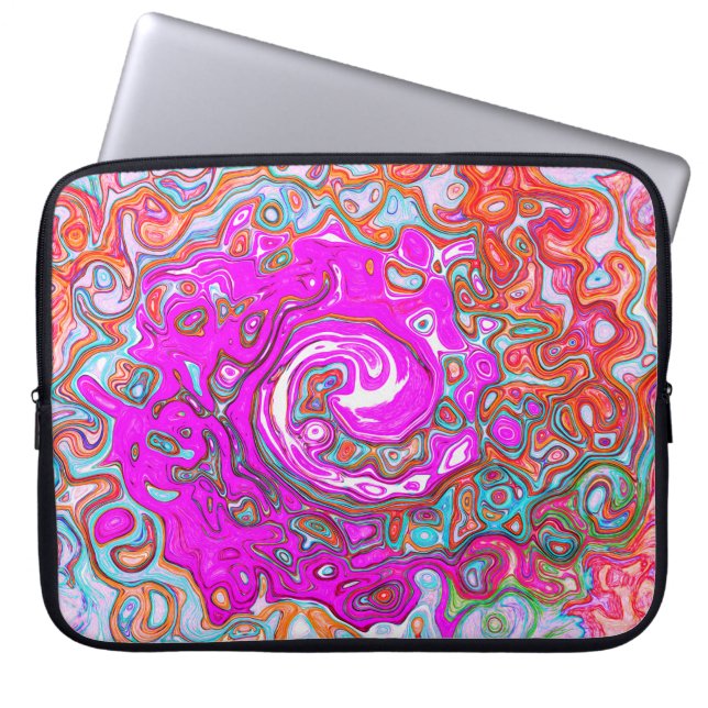 Lila och orange groovy abstrakt retro virvel laptop fodral (Framsidan)