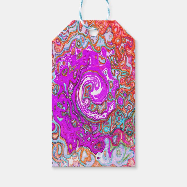 Lila och orange groovy abstrakt retro virvel presentetikett (Framsidan)
