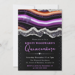 Lila och orange Halloween Agate Quinceanera Inbjudningar