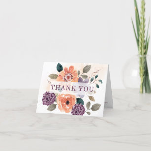 Lila och orange höstblommig höstbröllop tack kort