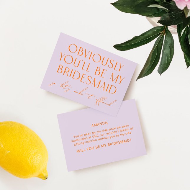 Lila och Orange kommer du att bli min Bridesmaid F Inbjudningar (Skapare uppladdad)