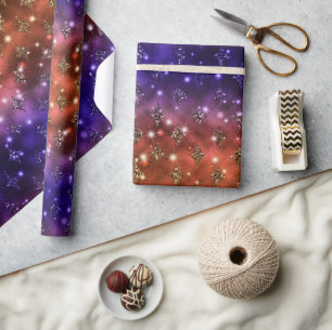 Lila och Orange Ombre Glitter Celestial Mönster Presentpapper