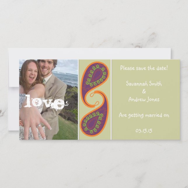 Lila och Orange Paisley Spara datumet för fotot (Framsida)