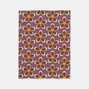 Lila och Orange Retro Flower Mönster Fleecefilt