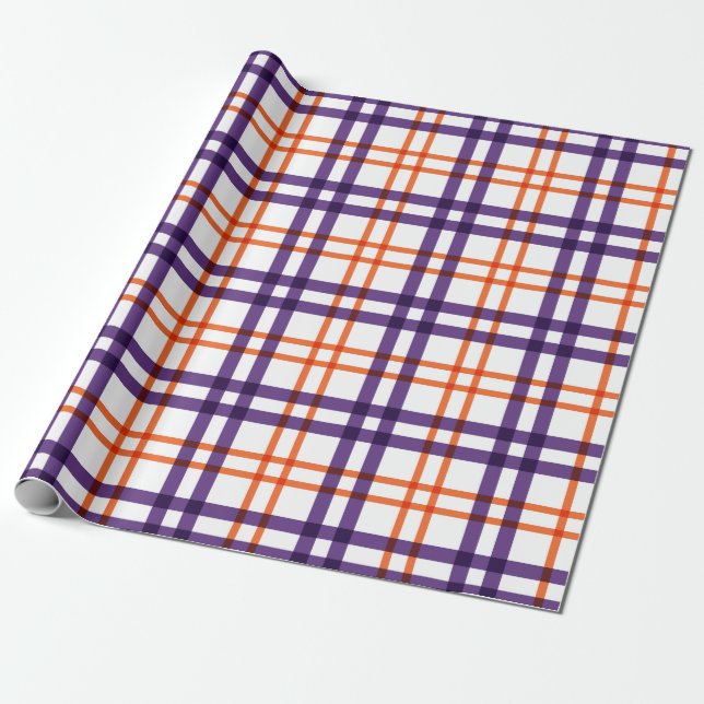 Lila och Orange Tartan Presentpapper (Utrullad)