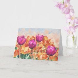 Lila och orange tulpaner blomsterkonstkort kort