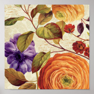 Lila- och orangeblommor poster
