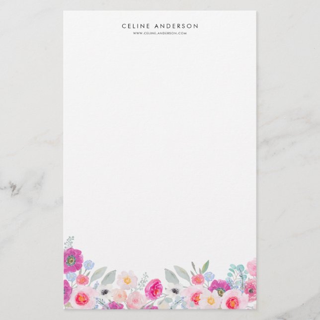 Lila och  pastellBlommigt Garland Personalize Brevpapper (Framsida)