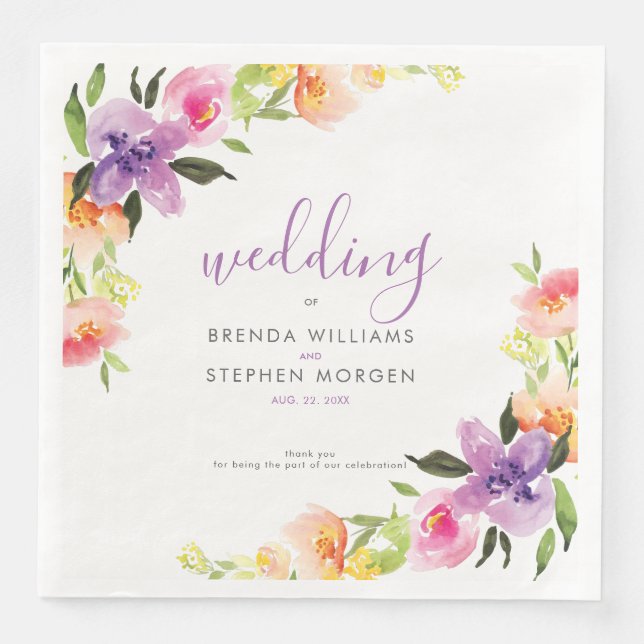 Lila och persikofärgning av vattenfärger ram pappersservett (Framsida)