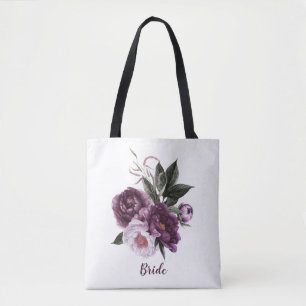 Lila och plommon Peonies Bride Tote Tygkasse