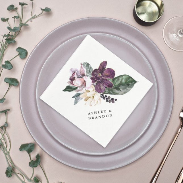 Lila och Plum Boho Botanical med Namn Pappersservett (Skapare uppladdad)