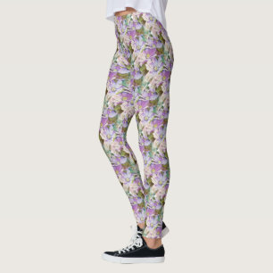Lila och purpurfärgad blom- damasker leggings