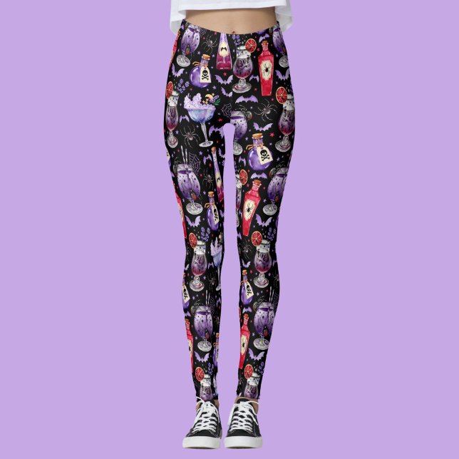 Lila och Red Halloween Cocktails and Potions Leggings (Purple and Red Halloween Cocktails and Potions Leggings)