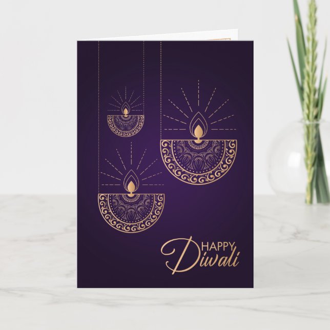Lila och Ro guld, Lycklig Diwali Kort (Framsida)