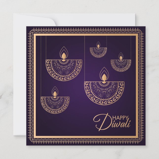 Lila och Ro guld, Lycklig Diwali Kort (Framsida)