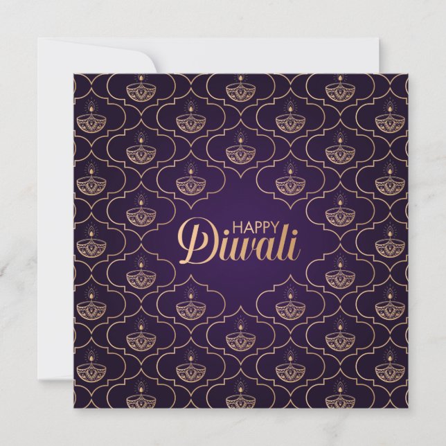 Lila och Ro guld mönster Lycklig Diwali Kort (Framsida)