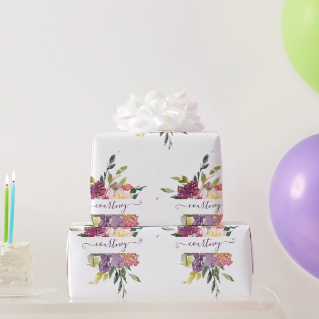 Lila och röd blomsterpersonlig ins wrappingpapper presentpapper (Festgåvor)