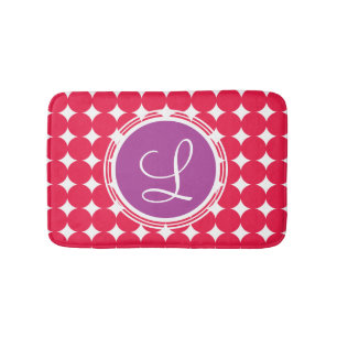 Lila och röd polka - punktmonogram badrumsmatta