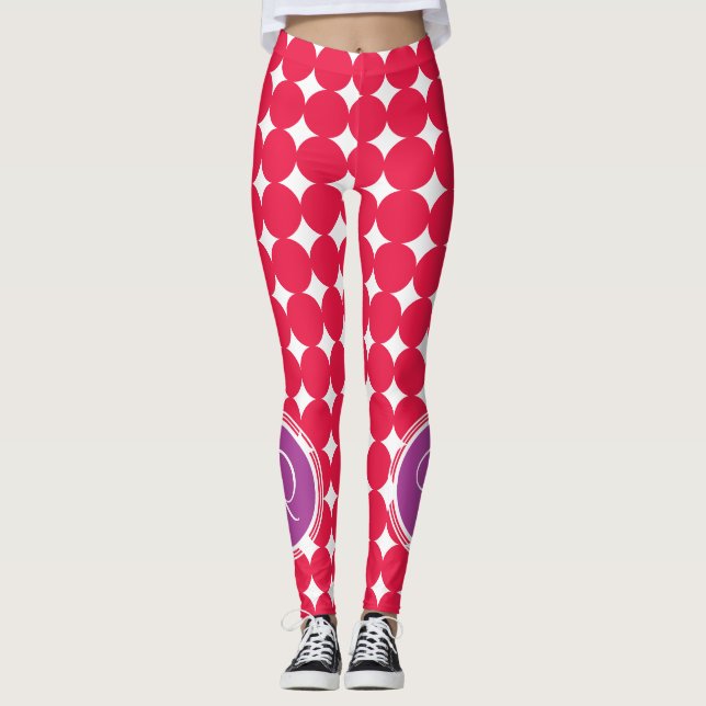 Lila och röd polka - punktmonogram leggings (Framsida)