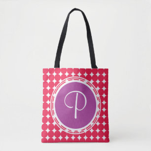 Lila och röd polka - punktmonogram tygkasse
