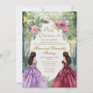 Lila och röd tvilling mörk hud prinsessa Mis Quinc Inbjudningar