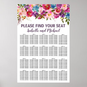 Lila och Rosa 20-Bord passagerarlista för Bröllop Poster