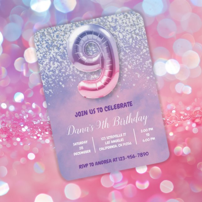 Lila och Rosa 9:e födelsedag Inbjudningar (Skapare uppladdad)