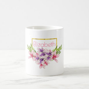Lila och Rosa Akvarell Magnolia Personlig Kaffemugg