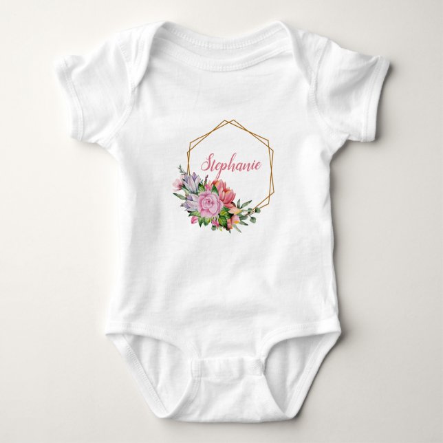 Lila och rosa akvarellblommor - Personlig T Shirt (Framsida)